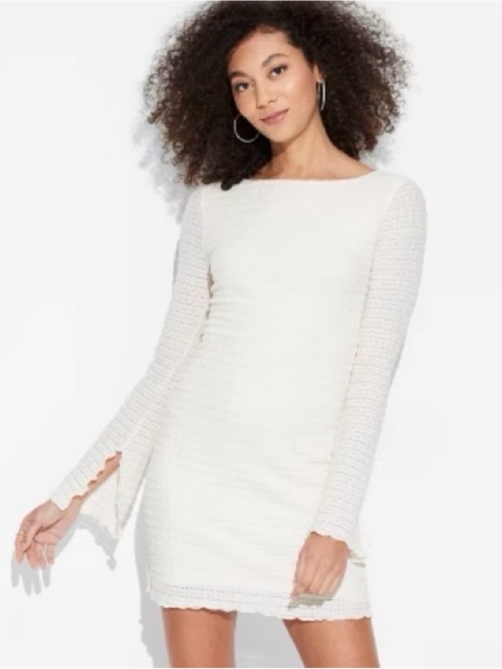 Target Cream Knit Long-Sleeve Mini Dress